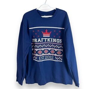 Draft Kings Holiday Sweatshirt Mens XL Navy‎ Blue Crewneck Pullover Cotton Blend